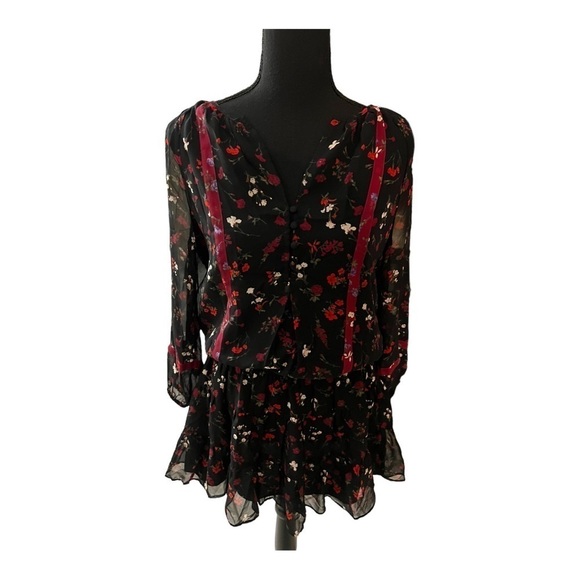 Joie Silk Floral Dress Sheer Sleeves Size Small NWT - Picture 8 of 14